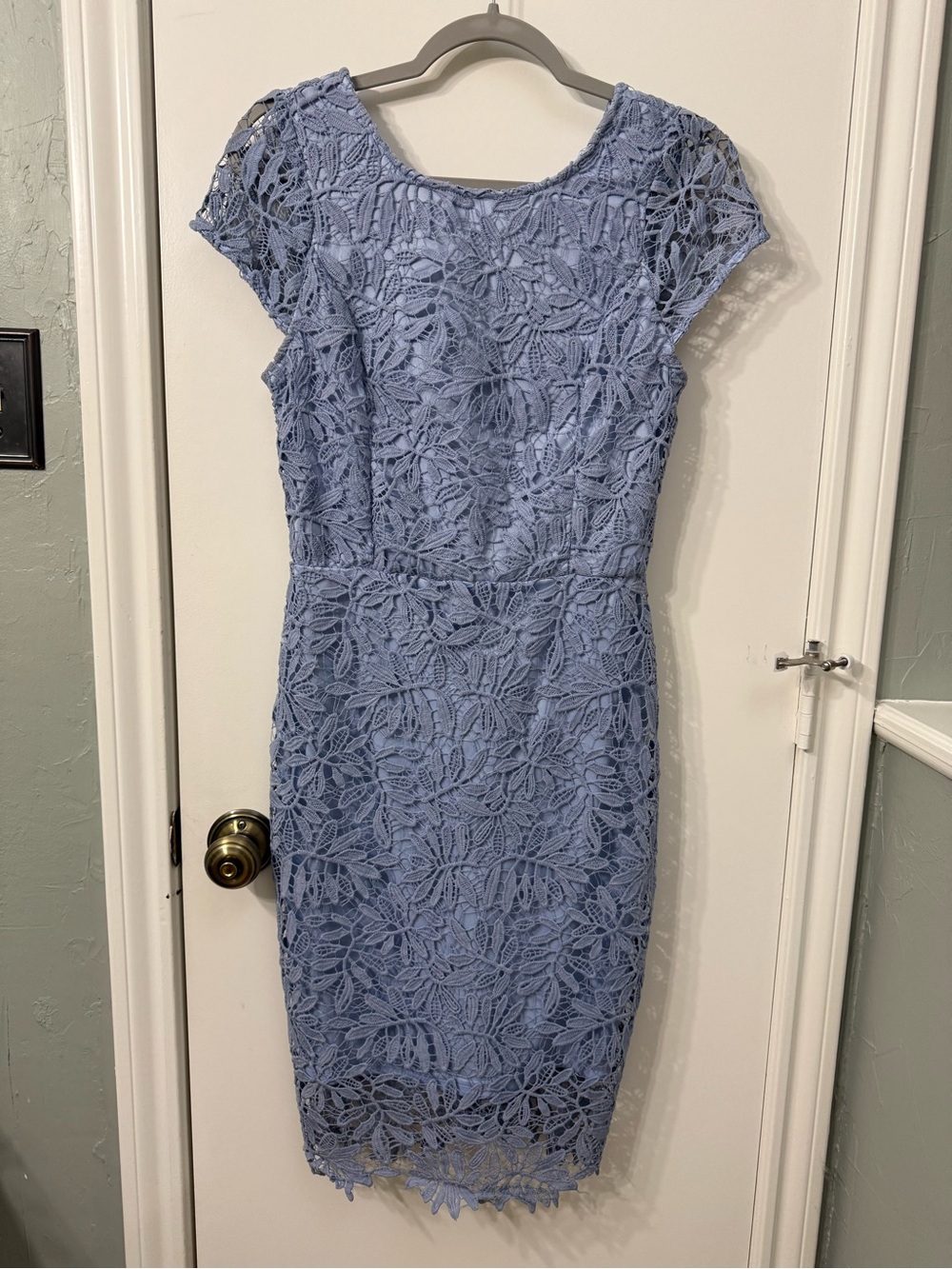 Lulu's Dusty Blue Floral Lace Midi Dress